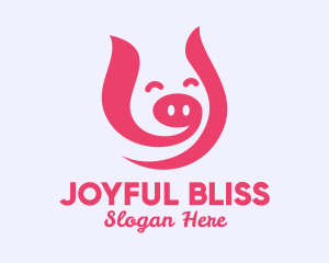 Pink Happy Pig  logo design