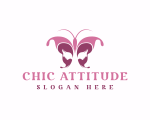 Beautiful Chic Face Butterfly Girl logo design