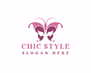 Beautiful Chic Face Butterfly Girl logo design