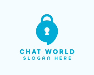 Blue Security Lock Chat logo design