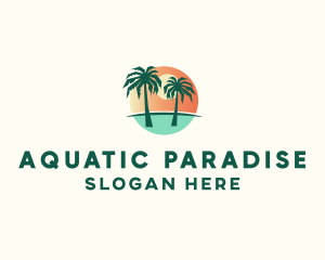 Sunset Palm Tree Paradise logo design