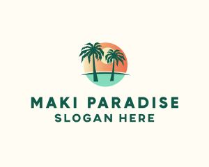 Sunset Palm Tree Paradise logo design