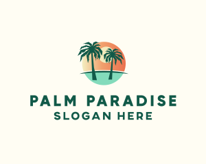 Sunset Palm Tree Paradise logo design