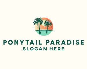 Sunset Palm Tree Paradise logo design