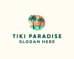 Sunset Palm Tree Paradise logo design