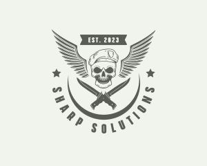 Skull Knife Beret Military logo design