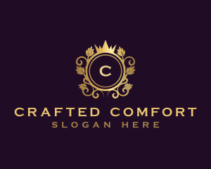 Royal Crown Decorative Leaves logo design