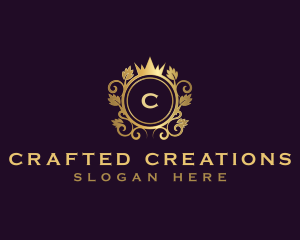 Royal Crown Decorative Leaves logo design