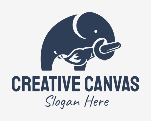 Elephant Painter Paintbrush logo design