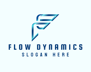 Blue Metallic Letter F logo design