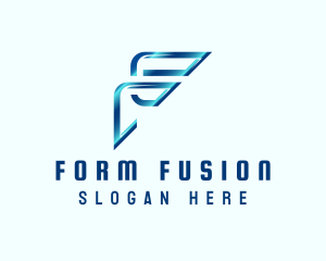 Blue Metallic Letter F logo design