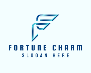 Blue Metallic Letter F logo design