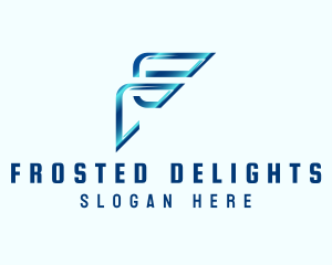 Blue Metallic Letter F logo design