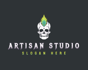 Grunge Rock Skull Mohawk logo design