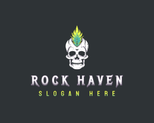 Grunge Rock Skull Mohawk logo design