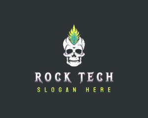 Grunge Rock Skull Mohawk logo design