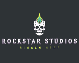 Grunge Rock Skull Mohawk logo design