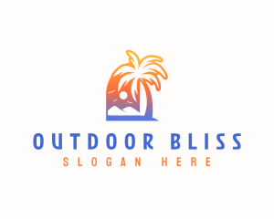 Sunset Summer Palm Tree logo design