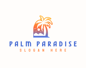 Sunset Summer Palm Tree logo design