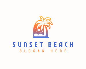 Sunset Summer Palm Tree logo design