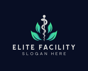 Medical Leaf Caduceus Staff logo design