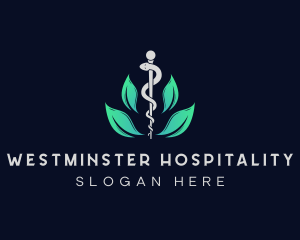 Medical Leaf Caduceus Staff logo design