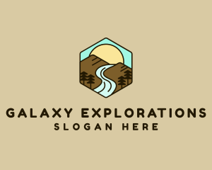 Hexagon Mountain River logo design