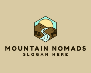 Hexagon Mountain River logo design