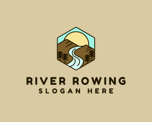 Hexagon Mountain River logo design