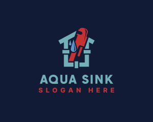 Pipe Wrench Plumbing House logo design