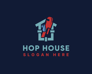 Pipe Wrench Plumbing House logo design