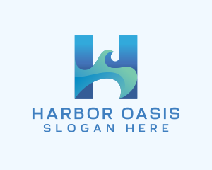 Blue Sea Wave Letter H logo design