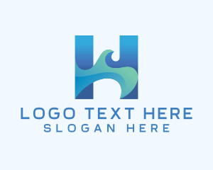 Current - Blue Sea Wave Letter H logo design