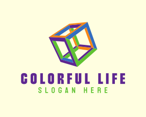 Fluorescent Colorful Cube logo design