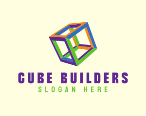 Fluorescent Colorful Cube logo design