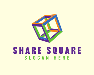 Fluorescent Colorful Cube logo design