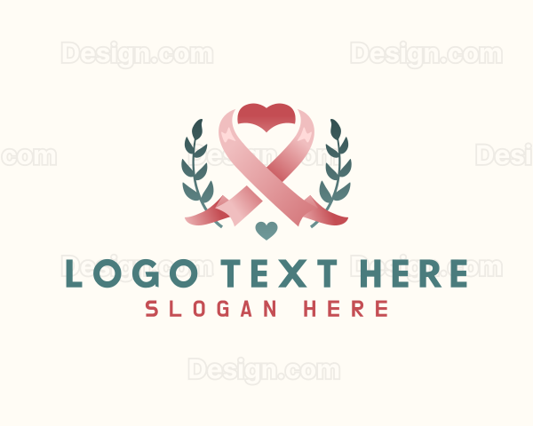 Leaf Pink Ribbon Heart Logo