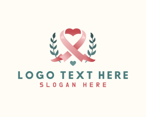 Leaf Pink Ribbon Heart  logo