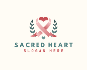 Leaf Pink Ribbon Heart  logo design