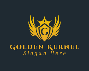 Golden Royal Crown Wings  logo design