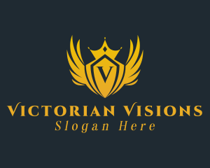 Golden Royal Crown Wings  logo design