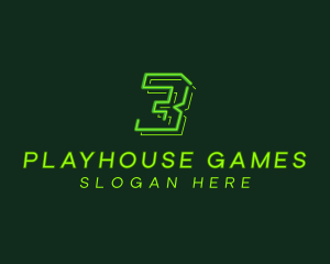 Neon Retro Gaming Number 3 logo design