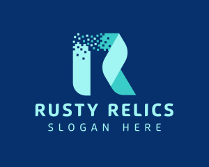 Blue Pixel Letter R  logo design