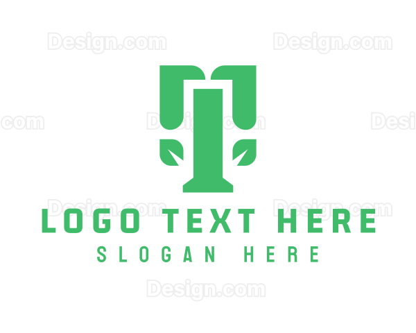 Green Modern T Leaf Logo