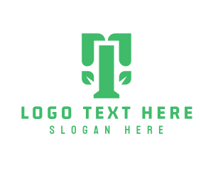 Green Modern T Leaf logo