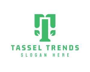 Green Modern T Leaf logo design