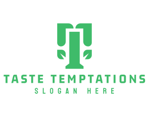 Green Modern T Leaf logo design