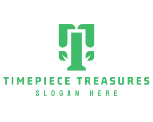 Green Modern T Leaf logo design