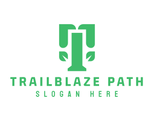 Green Modern T Leaf logo design