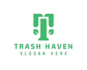 Green Modern T Leaf logo design